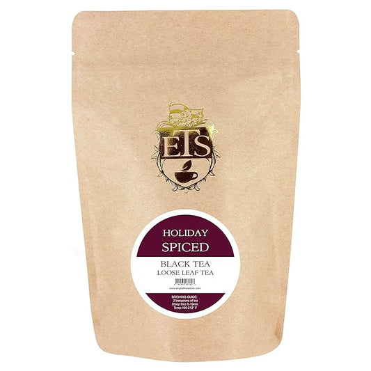 Holiday Spiced Flavored Black Tea | Loose Leaf Pouches 4oz| Cozy Cinnamon Clove Orange Spice Blend | Warm Aromatic Festive Winter Tea | Perfect for Gifting Fireside Moments English Tea Store