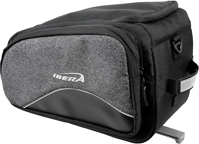 Ibera Bike Bag MIK Expandable Commuter 15-25L - Clip-On bike Bags For Bicycles with Expandable Pannier, Laptop Sleeve & Strap - Reflective Trim & Taillight Ready - Bike Rack Bag ONLY FOR MIK RACKS