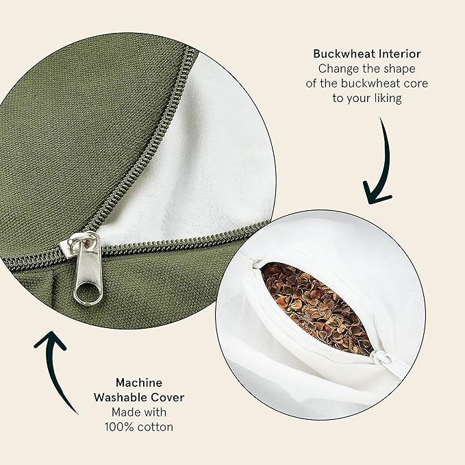 Retrospec Sedona Zafu Meditation Cushion With Buckwheat Hull Fill - Adjustable Yoga & Pilates Support Pillow - 17in Crescent Cotton Cover With Handle