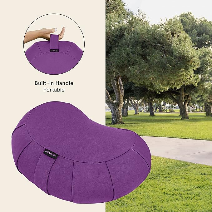 Retrospec Sedona Zafu Meditation Cushion Filled w/Buckwheat Hulls - Yoga Pillow for Meditation Practices - Machine Washable 100% Cotton Cover & Durable Carry Handle Round & Crescent, 1 Ct (Pack of 1)