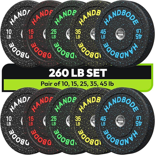 2-Inch Bumper Plates High Bounce, Olympic Weight Plate Set 45/100/160/190/260/300lb, Barbell Weight Plates Set for Home Gym, Colored Weights Rubber Strength Training Plate for Weight Lifting