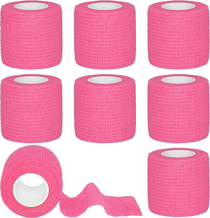 8 Rolls Cohesive Bandage 2” x 5 Yards Self Adherent Bandage Wrap Breathable Vet Tape Elastic Adhesive Bandage for Sports, Wrist, Ankle, Tattoo Wraps(Pink)