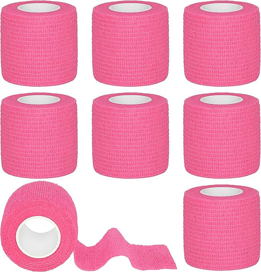 8 Rolls Cohesive Bandage 2” x 5 Yards Self Adherent Bandage Wrap Breathable Vet Tape Elastic Adhesive Bandage for Sports, Wrist, Ankle, Tattoo Wraps(Pink)