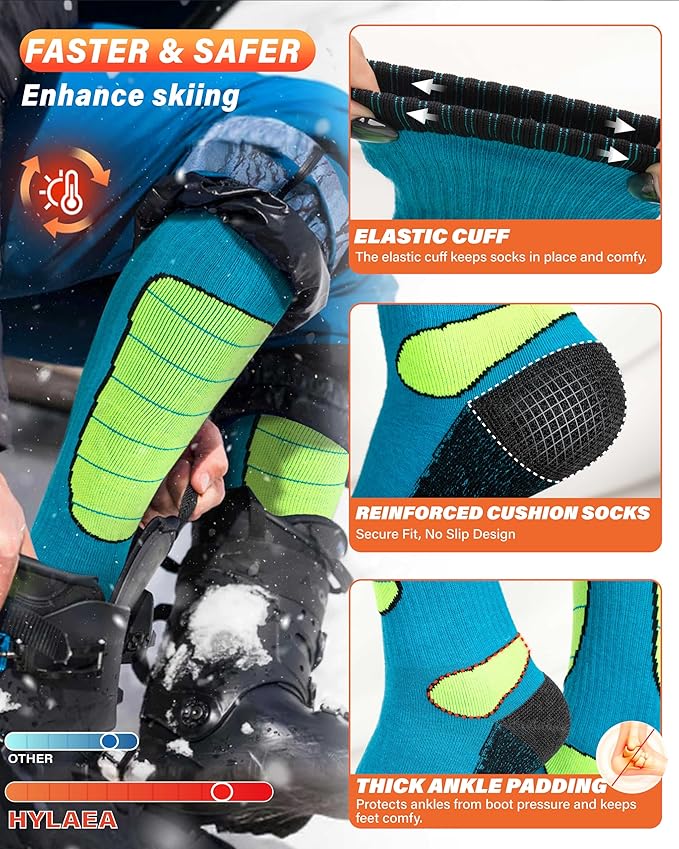 Hylaea Merino Wool Ski Socks, Cold Weather Socks for Snowboarding, Snow, Winter, Thermal Knee-high Warm Socks, Hunting
