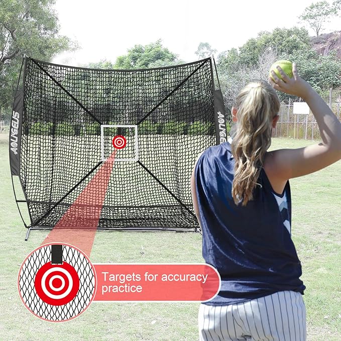 6'X6' Baseball Softball Practice Net,Pitching Net,Batting Net,with Bonus Strike Zone,Target and Bow Frame,for Hitting,Pitching,Catching