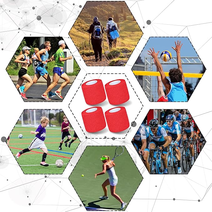 8 Pack 2 in x 5 Yards Cohesive Wrap Self Adhesive Bandage Wrap Elastic Self Adherent Wrap Self Stick Vet Tape for Athletic, Wrist, Ankle, Knees, Pets (Red)