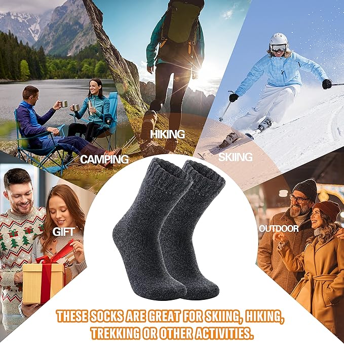 3 Pairs Warm Thermal Socks for Women & Men Winter Ski Thick Boot Insulated Socks for Cold Weather