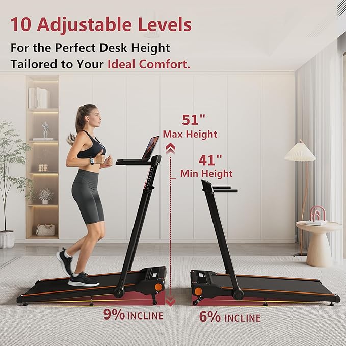 Foldable Treadmill with Incline Treadmill with Home Removable Desk Workstation 3.0 HP 3 in 1 Folding Small Compact Walking Treadmills 300 Lbs Capacity for Home Office