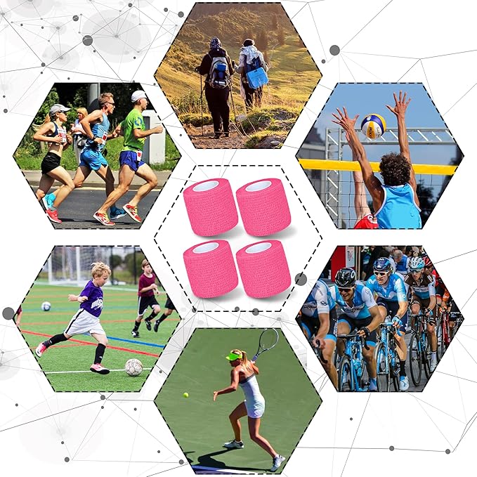 8 Pack 2 in x 5 Yards Cohesive Wrap Self Adhesive Bandage Wrap Elastic Self Adherent Wrap Self Stick Vet Tape for Athletic, Wrist, Ankle, Knees, Pets (Pink)