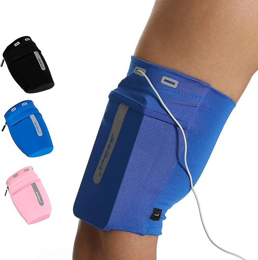 HiRui Running Armband Sleeve Universal Sports Armband Cell Phone Holder Armband for Exercise Workout, Compatible with iPhone 16/15/14/13/Plus/Pro Samsung Galaxy All Phones (L, Blue)