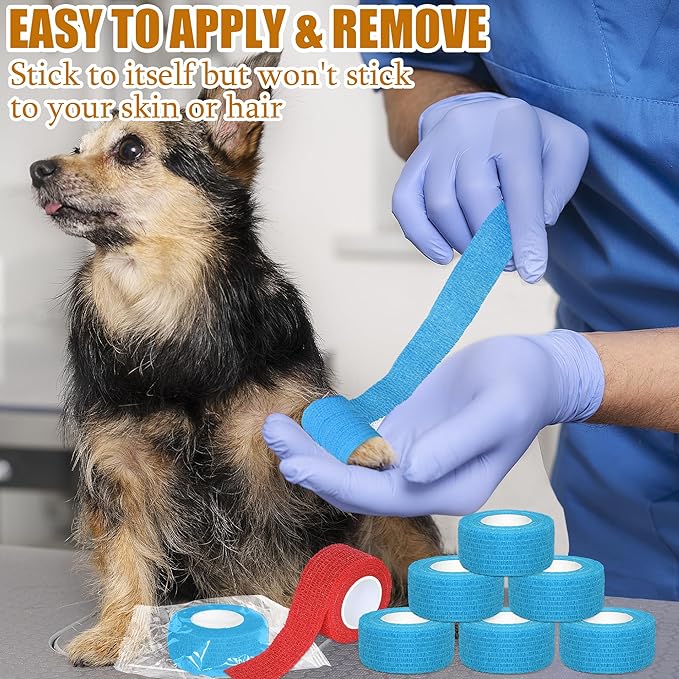 6 Pack 1 Inches Self Adhesive Bandage Wrap Breathable Cohesive Bandage Elastic Tape for Pets, Athletic, Sports, Wrist, Knee, Ankle(5 Yards Per Roll, Light Blue)