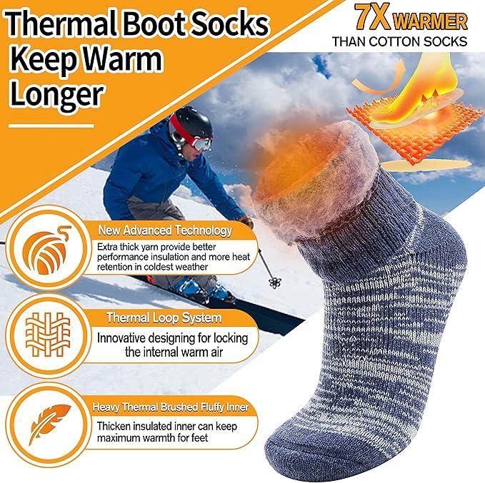 3 Pairs Warm Thermal Socks for Women & Men Winter Ski Thick Boot Insulated Socks for Cold Weather