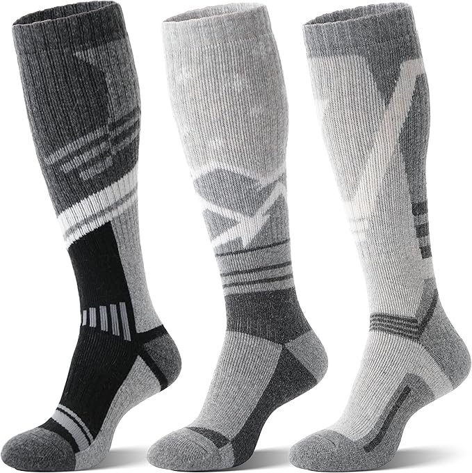 3 Pairs Merino Wool Ski Socks Thermal Warm Winter Thick Knee High Snowboarding Skiing Socks for Women Men
