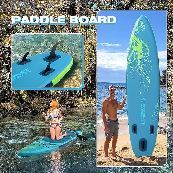 Inflatable Stand Up Paddle Board – Durable SUP for Adults & Youth,33" Wide Blow Up Paddle Board with Paddle, Pump, Backpack,Leash – All Around Stable for All Skill Levels, Carries up to 450 lbs