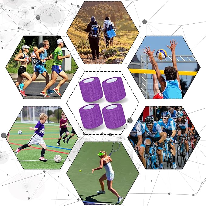 8 Pack 2 in x 5 Yards Cohesive Wrap Self Adhesive Bandage Wrap Elastic Self Adherent Wrap Self Stick Vet Tape for Athletic, Wrist, Ankle, Knees, Pets (Dark Purple)