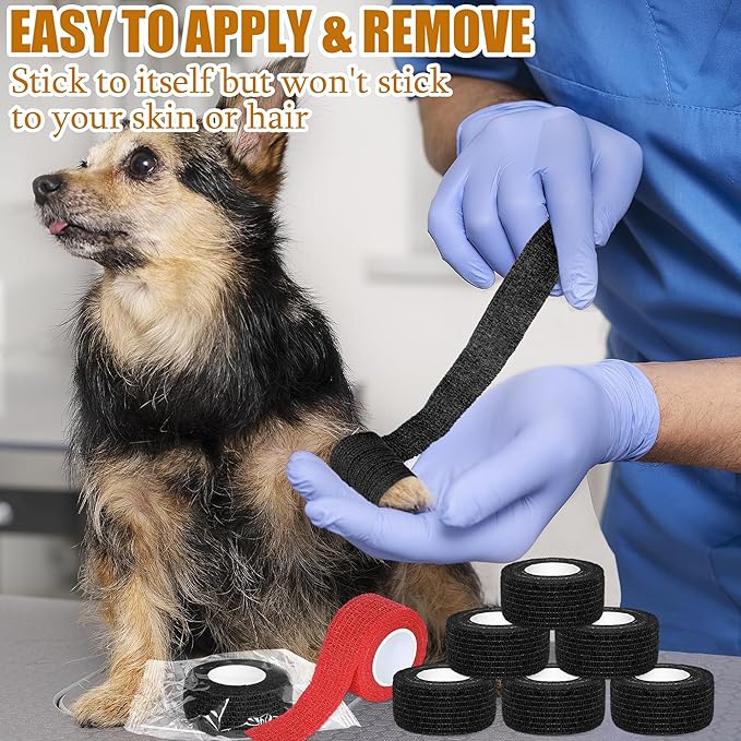 6 Pack 1 Inches Self Adhesive Bandage Wrap Breathable Cohesive Bandage Elastic Tape for Pets, Athletic, Sports, Wrist, Knee, Ankle(5 Yards Per Roll, Black)