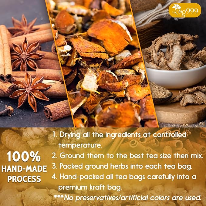 30 Bags Premium Turmeric Ginger Cinnamon Tea, Improve Digestion, Support Brain, Weight, Skin and Sleep, Eco-Conscious Tea Bags and Premium Natural Ingredients. Turmeric Ginger Herbal Tea. No Sugar, No Caffeine, No Gluten, Vegan.