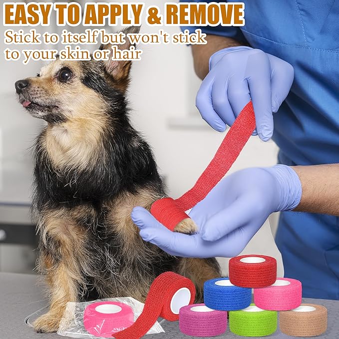 6 Pack 1 Inches Self Adhesive Bandage Wrap Breathable Cohesive Bandage Elastic Tape for Pets, Athletic, Sports, Wrist, Knee, Ankle(5 Yards Per Roll, Mixed Colors)