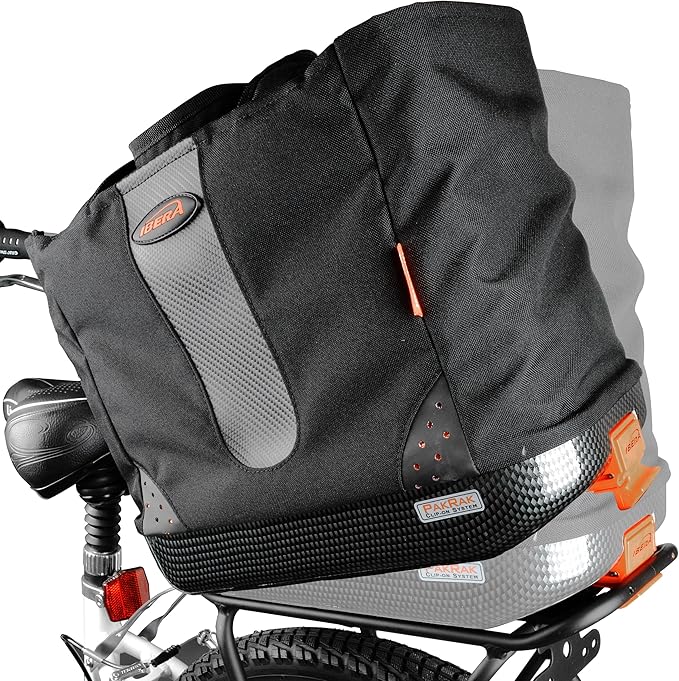 Ibera Bike Bag Insulated Cooler 16L - Clip-On Bike Rack Bag with Hard Base & Shoulder Straps - Fresh-Keeping & Reusable Grocery Bag - Bike Accessories for Adult Bikes - PAKRAK ONLY RACKS