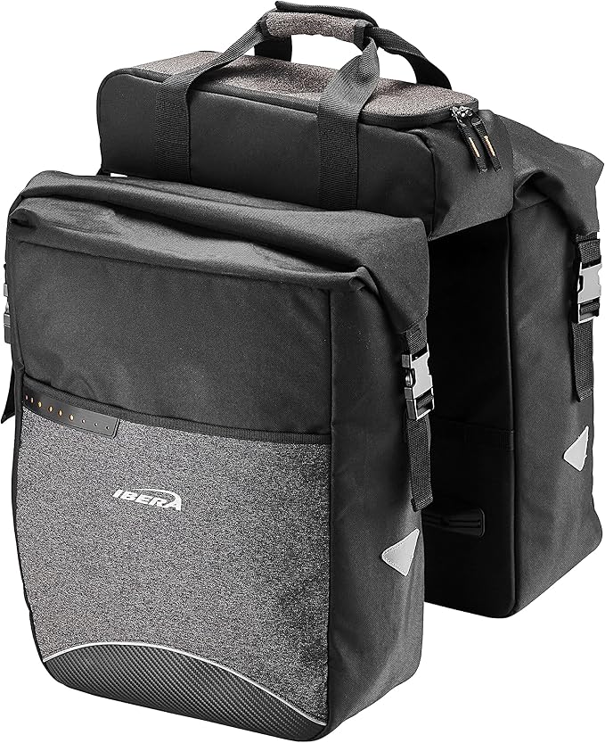 Ibera Bike Bag MIK Panniers 52.7L for Ebikes - Clip-On bike Bags For Bicycles with Built-in Battery Holder & Rain Cover - Water-Resistant Bike Rack Bag with Reflective Trim - ONLY FOR MIK RACKS
